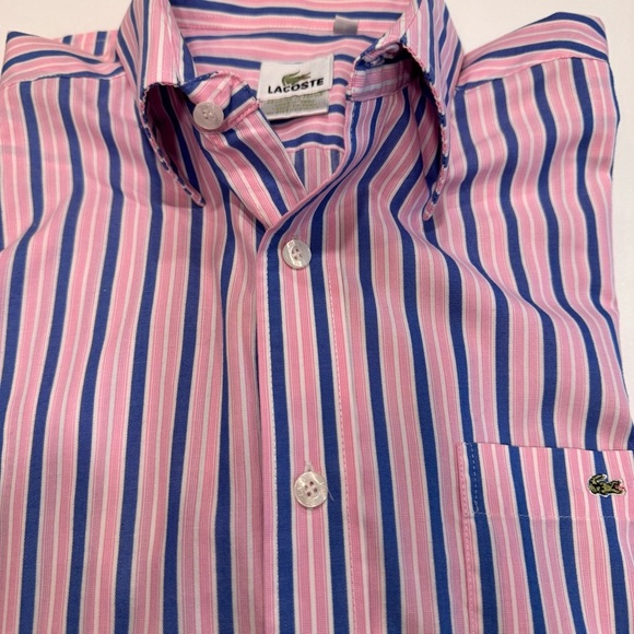 Lacoste Striped Shirt Men's Large Pink & Blue Stripes Pocket Logo Cotton - Picture 10 of 10
